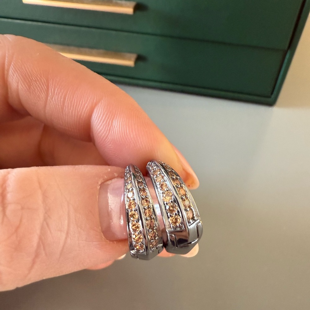 Bomb Party Hematite Topaz Hoops